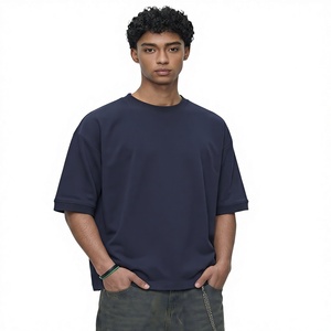 Camiseta Retro Americana de Manga Corta para Hombre, Estilo Oversize, de Felpa Pesada de 280G con Puños Acanalados, Lisa y sin Estampado, para Comercio Transfronterizo - Product Image 1