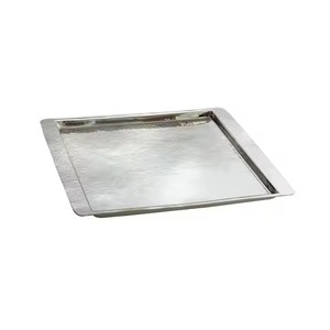 Plateau décoratif en acier inoxydable de qualité commerciale avec finition polie, forme rectangulaire, motif martelé, design moderne - Product Image 6
