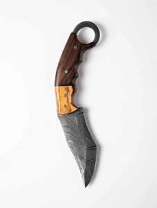 Outil utilitaire artisanal en acier de Damas avec poignée en anneau de précision et manche en bois bicolore - Product Image 4