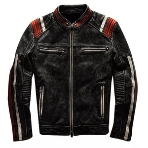 เสื้อแจ็คเก็ตหนังผู้ชายสไตล์วินเทจแบบดิสเทรส คาเฟ่ เรเซอร์ - Product Image 1