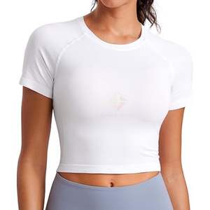 T-shirt de sport ample noir à manches courtes pour femme, coupe décontractée, épaules tombantes, crop top de yoga respirant, idéal pour la gym - Product Image 5