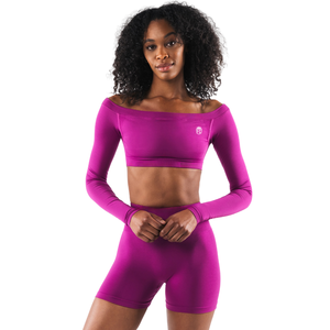 Top Corto sin Costuras para Mujer, Manga Larga, Color Rosa Nebulosa, Ajuste Elástico, para Gimnasio, Yoga, Entrenamiento, Ejercicio, Ropa Deportiva - Product Image 1