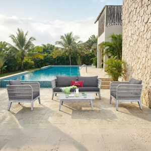 Tropical <b>Outdoor</b> <b>Sofa</b> Set with UV-Resistant PE <b>Rattan</b> and High-Density Foam Cushions for Villa Garden Use - Product Image 1