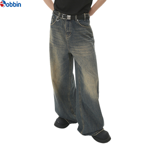 Pantalones Vaqueros a Cuadros de Cintura Alta Holgados con Efecto Desgastado de Alta Calidad para Hombre al por Mayor, Transpirables, con Cintura Elástica y Ajuste Holgado - Product Image 5