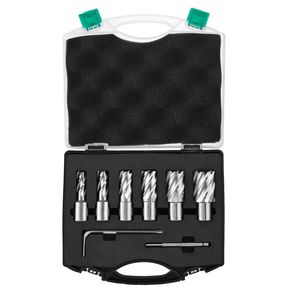 Juego de 6 Cortadores Anulares con Vástago Weldon M2AL de Acero de Alta Velocidad, Brocas para Taladro Magnético de 1/2'' y 1 1/16'' de Diámetro de Corte, 1'' de Profundidad de Corte - Product Image 1