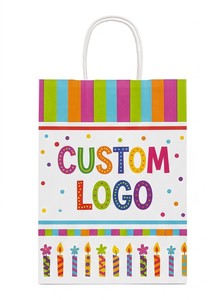 White Kraft Paper Birthday <b>Bag</b> with Twist Handle Offset Printed Laminated Custom Logo - Product Image 3