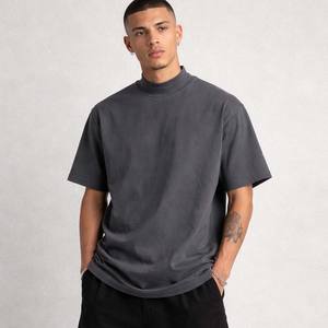 Men's Oversized Knitted Sporty <b>Mock</b> <b>Neck</b> Cotton T-Shirt Dark Gray Casual Streetwear Breathable Quick Dry Summer <b>Top</b> - Product Image 1