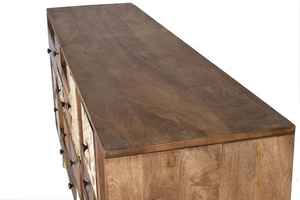 Buffet en bois de manguier massif à plusieurs tiroirs, style mid-century moderne rustique, console de rangement avec pieds en laiton. - Product Image 5