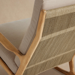 Sillón Mecedor Moderno para Exteriores, Madera de Teca Sólida, Respaldo de Cuerda Tejida a Mano, Base Ergonómica, Cojines Gruesos, Impermeable - Product Image 6