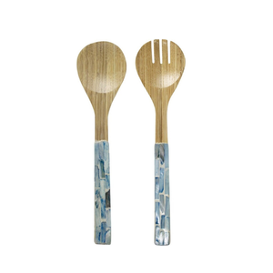 Ensemble de cuillères et fourchettes en bambou tressé avec incrustations de coquillages Capiz, artisanat vietnamien, pour la cuisine et les fêtes. - Product Image 3