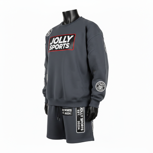 Conjunto de Sudadera y Pantalones Cortos de Felpa para Mujer, 320 GSM, Algodón, Color Gris, con Estampado en Relieve y Logotipo Personalizado - Product Image 4