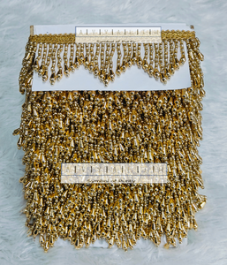 Encaje Trenzado Zig-Zag Dorado Premium con Borlas de Perlas Vibrantes y Flecos de Cuentas Grandes para Diseños de Lehnga y Vestidos de Lujo - Product Image 5