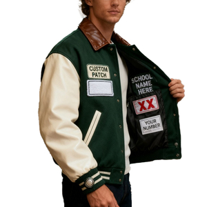 เสื้อแจ็คเก็ตเบสบอลวาร์ซิตี้แบบมีโลโก้ปักเอง ผ้าแคนวาสอย่างดี 100% ผ้าฝ้ายคุณภาพสูง สำหรับทุกเพศ ทุกวัย ขายส่ง - Product Image 3