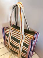 Grands sacs de courses écologiques en PP recyclé tissé avec soufflets latéraux et poignée d'épaule, impression sérigraphiée, design couleur personnalisé