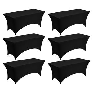 Set di 6 Copritavoli Rettangolari da 2,4 m, Lavabili, in Spandex Elasticizzato, Neri, Resistenti alle Pieghe, per Eventi, Copritavolo Aderenti Neri - Product Image 1
