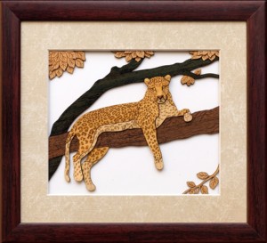Cuadro Decorativo de Pared con Leopardo Tallado en Madera, Decoración Escénica para Sala de Estar, Estilo Rústico - Product Image 1