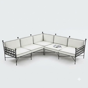 Ensemble de canapés d'extérieur traditionnel en fer forgé de luxe, 5 pièces, résistant à l'eau, meubles de jardin - Product Image 1