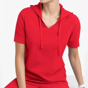Women's <b>Red</b> Hooded Full Sleeve Knitted Fleece Jacket Breathable Waterproof Eco-Friendly Pullover Detachable Collar Spring Wear - Product Image 5