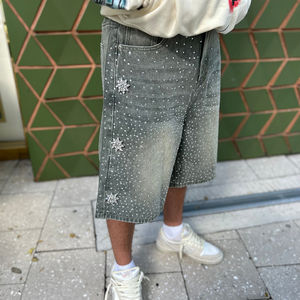 Pantalones Cortos de Mezclilla de Algodón Lavado Oscuro, Estilo Vintage, Holgados y Desgastados, Personalizados, para Hombre, Moda Urbana de Verano - Product Image 3