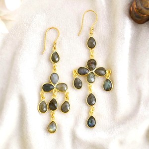 ต่างหูห้อยทรงลูกแพร์เหลี่ยมเพชรพลอยลาบราดอไรต์ธรรมชาติหลายสี ประดับขอบเงินแท้ 925 เครื่องประดับพลอยสำหรับผู้หญิงแฟชั่น - Product Image 6