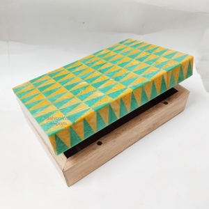 Luxury Geometric Resin Inlay Keepsake Box, Handcrafted Wooden Storage Case with Vibrant Green and Gold Pattern for Modern Home - Product Image 3