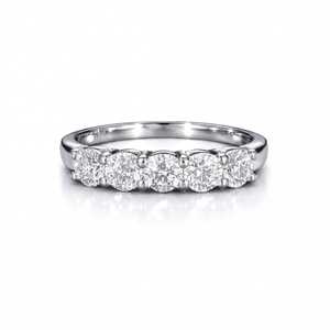 Bague de fiançailles en or massif 10K 14K 18K avec 5 diamants ronds de laboratoire, design de joaillerie fine, certifiée IGI, couleur E VVS 0,99 ct - Product Image 3