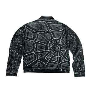 Veste en jean décontractée pour homme, style urbain, avec strass et pierres décoratives, coupe ajustée, pour club de nuit et tenue de rue - Product Image 2