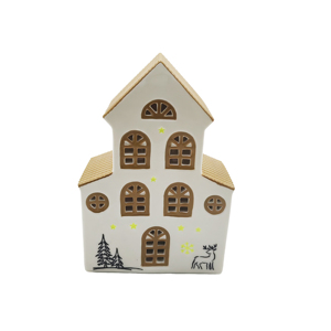 Casita de Cerámica con Linterna LED para Aldea Navideña, Adorno Luminoso, OEM ODM, Venta al por Mayor, Decoración Navideña para el Hogar - Product Image 1
