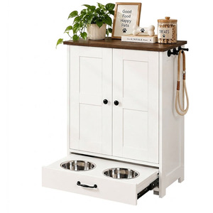 Armoire de rangement pour animaux avec station d'alimentation coulissante pour chiens, en bois blanc, style classique, pour la cuisine - Product Image 1