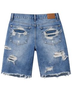 Shorts en jean bleu déchiré personnalisés pour hommes – Jean délavé à ourlet brut, style streetwear décontracté pour l'été – Fabricant sur mesure - Product Image 2