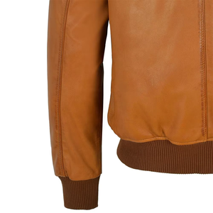 Blouson aviateur en cuir véritable marron pour homme, col rabattu, fermeture éclair, vêtement décontracté pour l'automne - Product Image 5