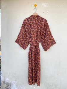 Brown Floral <b>Vintage</b> Silk Sari Handmade Recycled Kimono for Her Bikini Wrap up for Her Robe for Women - Product Image 6