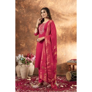 Ensemble élégant Kurti, pantalon et dupatta pour femmes - Product Image 4