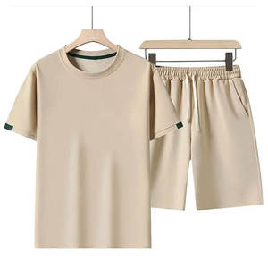 Conjunto de Pantalones Cortos Casuales de Verano para Hombre, de Alta Calidad, Transpirables, 100% Algodón, Antiarrugas, Camiseta de Manga Corta, Pantalones Cortos Sólidos - Product Image 1