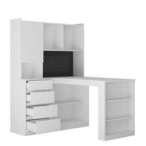 Scrivania Moderna a L per Ufficio Domestico con Luce LED, Caricatore, Cassetti, Libreria e Funzionalità Pratiche - Product Image 5