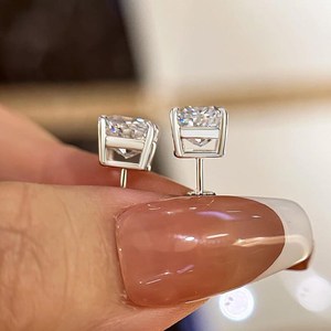 Elongated <b>Cushion</b> Cut 6MM Moissanite Solitaire Stud Earrings 10K White Gold <b>for</b> Unisex Fine Daily Wear Jewelry <b>For</b> Women's - Product Image 5