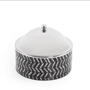 Decorative Silver Conical <b>Lid</b> Food Warmer <b>with</b> Wooden Base Crisscross Pattern Elegant Casserole Pot Kitchenware Home Decor - Product Image 1