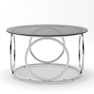 Round Tempered Glass <b>Coffee</b> <b>Table</b> with Stainless Steel <b>Circular</b> Frame Modern Luxury Living Room Furniture - Product Image 1