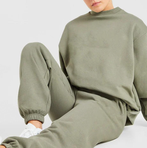 Sweat-shirt à col rond surdimensionné, couleur unie, en molleton, unisexe, décontracté, pour l'automne, vert, manches longues, coupe classique - Product Image 2
