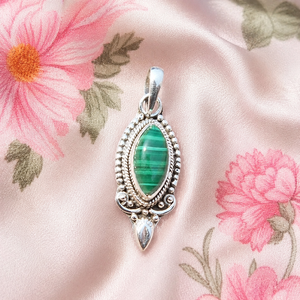 Pendentif en malachite naturelle, argent sterling 925, fait main, style vintage bohème, bijoux pour femmes, cadeau, plaqué or rose et or jaune - Product Image 6