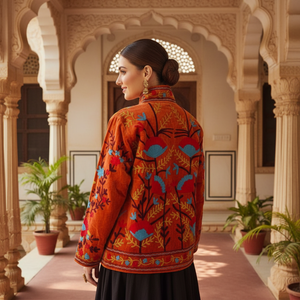 Blouson Bomber en Velours Brodé à Manches Longues, Col Montant, Motifs Floraux, Travail Artisanal, Doublure en Coton, Vêtement d'extérieur - Product Image 3