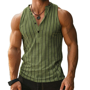 Factory Direct Sale Men's Sleeveless Button <b>Down</b> Tank Top Custom Logo Henley Shirt Muscle Fit Summer Apparel Tank Tops For Men - Product Image 1