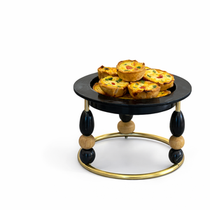 Support de service de luxe en résine noire avec piédestal en bois et base en métal, présentoir à desserts design pour la décoration intérieure, vente chaude - Product Image 2