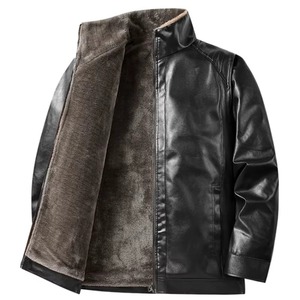 Chaquetas de Motociclista de Cuero para Hombre, Forradas de Felpa para Invierno, Chaqueta de Motocicleta a la Moda, Ropa Deportiva para Senderismo y Actividades al Aire Libre, Cuello Alto con Cremallera - Product Image 3