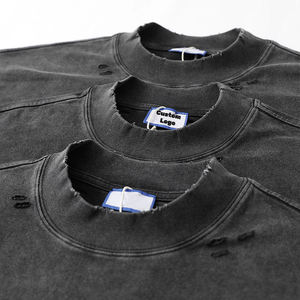 Camiseta de Manga Corta de Alta Calidad, 100% Algodón, 425 g/m², Impresión Digital Personalizada, Diseño Desgastado con Agujeros, Patrón Sólido - Product Image 2