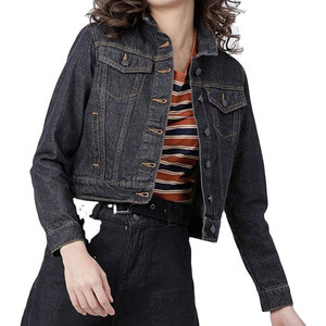 Vestes en jean courtes à manches longues pour femmes OEMODM, col rabattu, fermeture boutonnée, couleur unie, style automne - Product Image 4