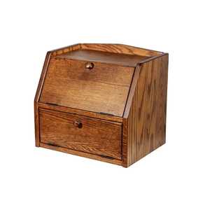 Vintage Dark Wood Bread <b>Box</b> 2 Tier <b>Drop</b> Down Storage Cabinet Bin Countertop Fresh Loaf Keeper Bakery Container - Product Image 1