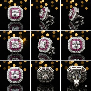 Anillo Octogonal de Moissanita con Halo de Zafiro Rosa y Piedra Central Cuadrada, Joyería de Regalo - Product Image 2
