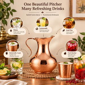 Carafe à eau artisanale en cuivre pur, élégante carafe en cuivre poli, vaisselle ayurvédique pour la santé, décoration de table à manger à la maison - Product Image 4