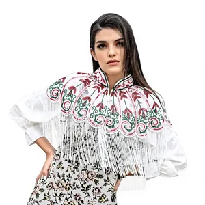 Elegante Capa de Poliéster con Lentejuelas, Flecos con Cuentas, Cuello Bordado, Chaqueta para Mujer Adulta, Chandni Export ODM Uttar - Product Image 1